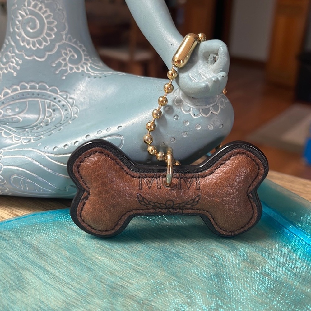 Authentic MCM Brown Leather Bone Keychain